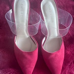 Red suede pointed heels